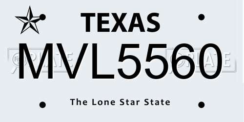 MVL5560 Texas License Plate