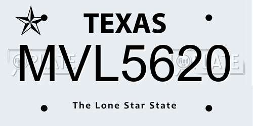 MVL5620 Texas License Plate