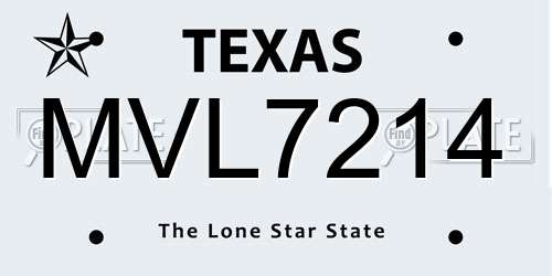 MVL7214 Texas License Plate