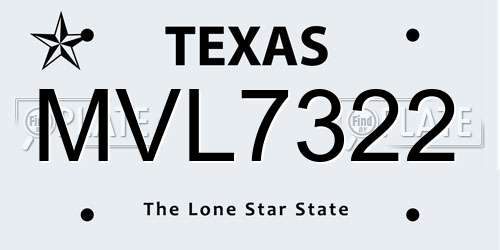 MVL7322 Texas License Plate