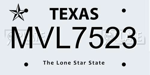 MVL7523 Texas License Plate