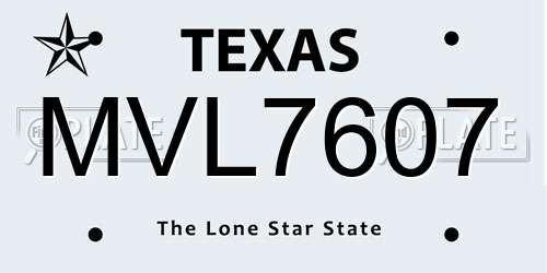 MVL7607 Texas License Plate