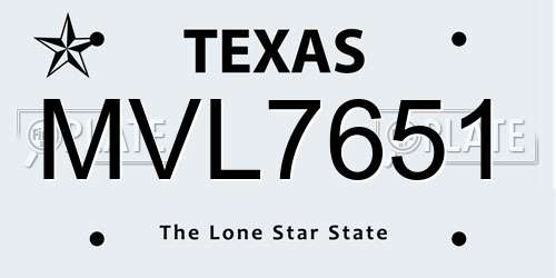 MVL7651 Texas License Plate