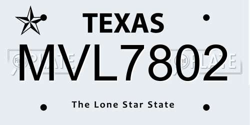 MVL7802 Texas License Plate
