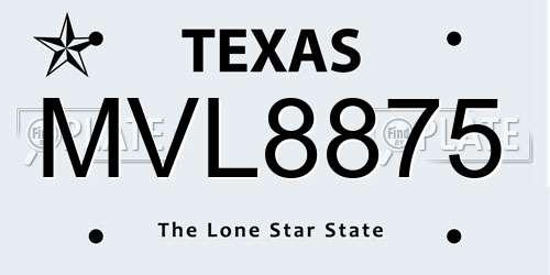 MVL8875 Texas License Plate