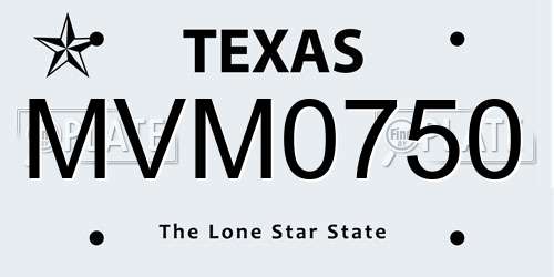 MVM0750 Texas License Plate
