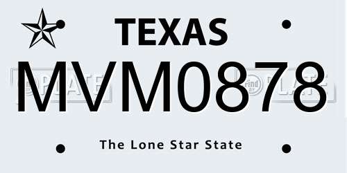 MVM0878 Texas License Plate