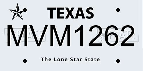 MVM1262 Texas License Plate