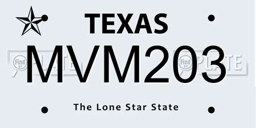 MVM203 Texas License Plate