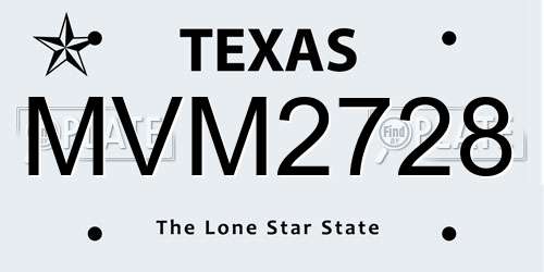 MVM2728 Texas License Plate