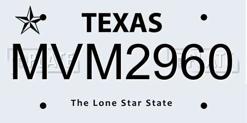 MVM2960 Texas License Plate