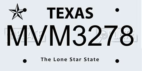 MVM3278 Texas License Plate