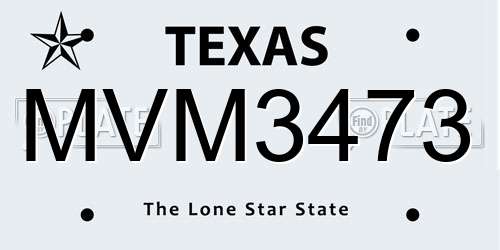 MVM3473 Texas License Plate