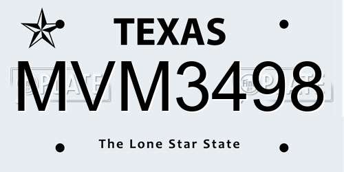 MVM3498 Texas License Plate