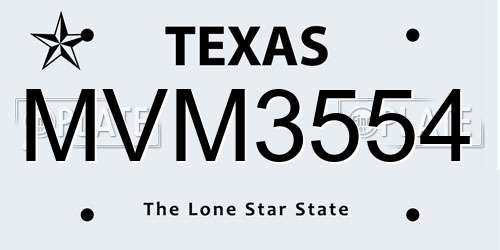 MVM3554 Texas License Plate