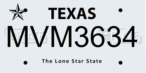 MVM3634 Texas License Plate