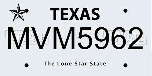 MVM5962 Texas License Plate