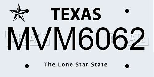 MVM6062 Texas License Plate