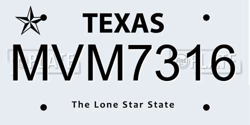 MVM7316 Texas License Plate