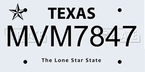 MVM7847 Texas License Plate