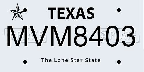MVM8403 Texas License Plate