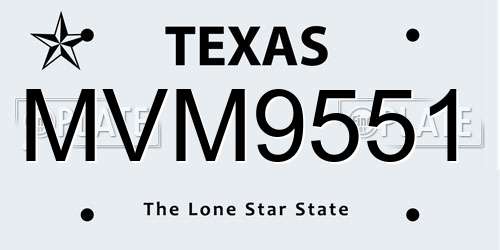 MVM9551 Texas License Plate