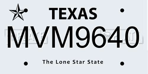 MVM9640 Texas License Plate