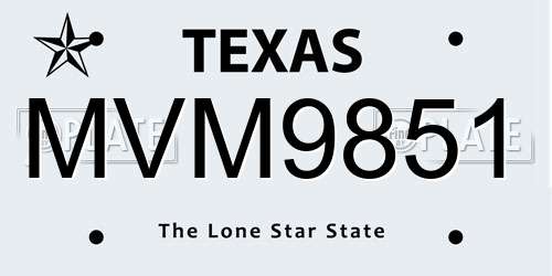MVM9851 Texas License Plate