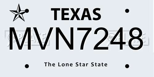 MVN7248 Texas License Plate