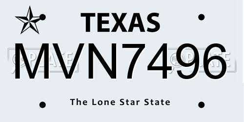 MVN7496 Texas License Plate