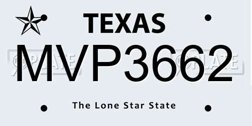 MVP3662 Texas License Plate