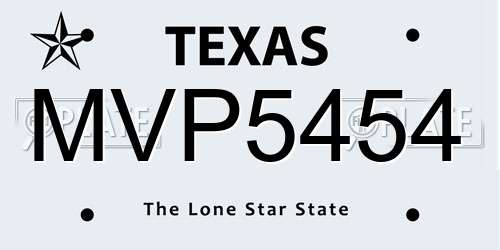 MVP5454 Texas License Plate