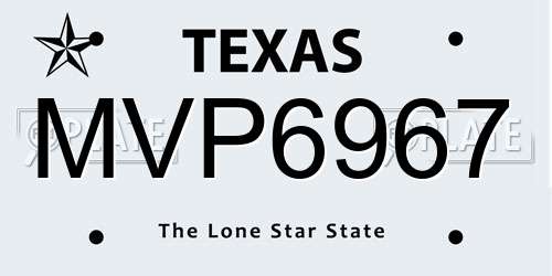 MVP6967 Texas License Plate