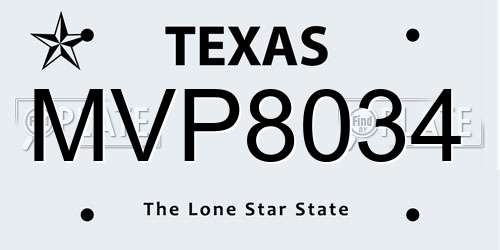 MVP8034 Texas License Plate