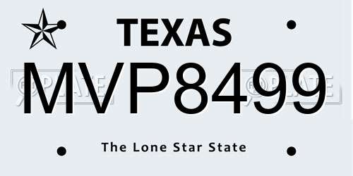 MVP8499 Texas License Plate