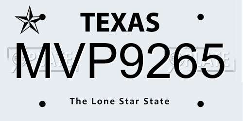 MVP9265 Texas License Plate