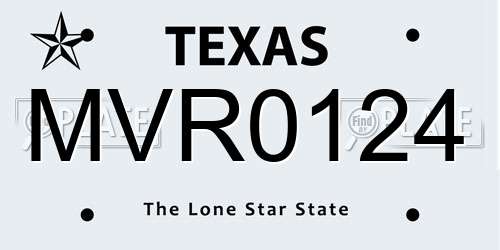 MVR0124 Texas License Plate