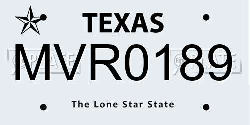 MVR0189 Texas License Plate