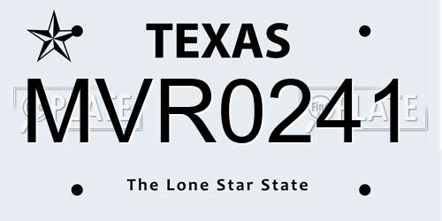 MVR0241 Texas License Plate