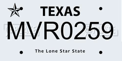 MVR0259 Texas License Plate