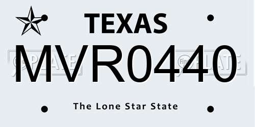 MVR0440 Texas License Plate