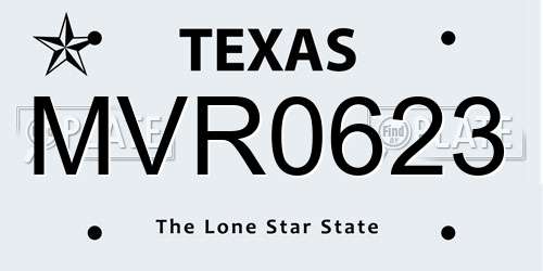MVR0623 Texas License Plate