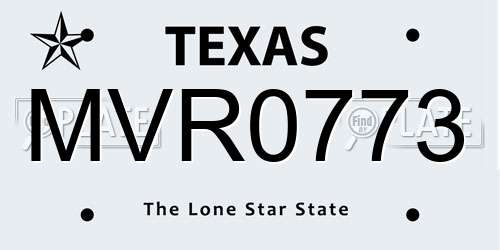MVR0773 Texas License Plate