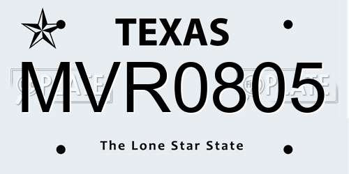 MVR0805 Texas License Plate
