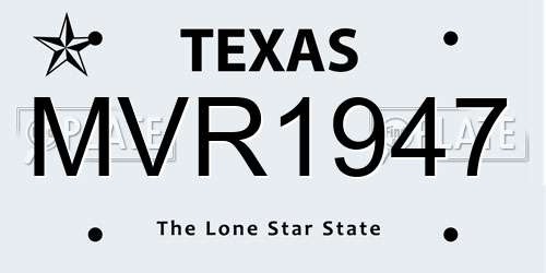 MVR1947 Texas License Plate