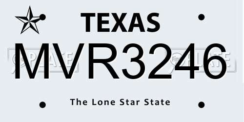 MVR3246 Texas License Plate