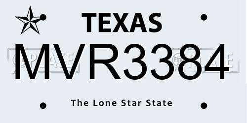 MVR3384 Texas License Plate