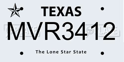 MVR3412 Texas License Plate
