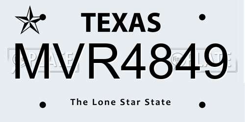 MVR4849 Texas License Plate