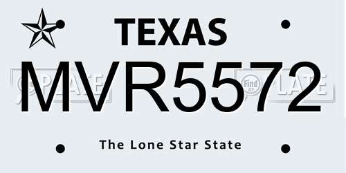 MVR5572 Texas License Plate